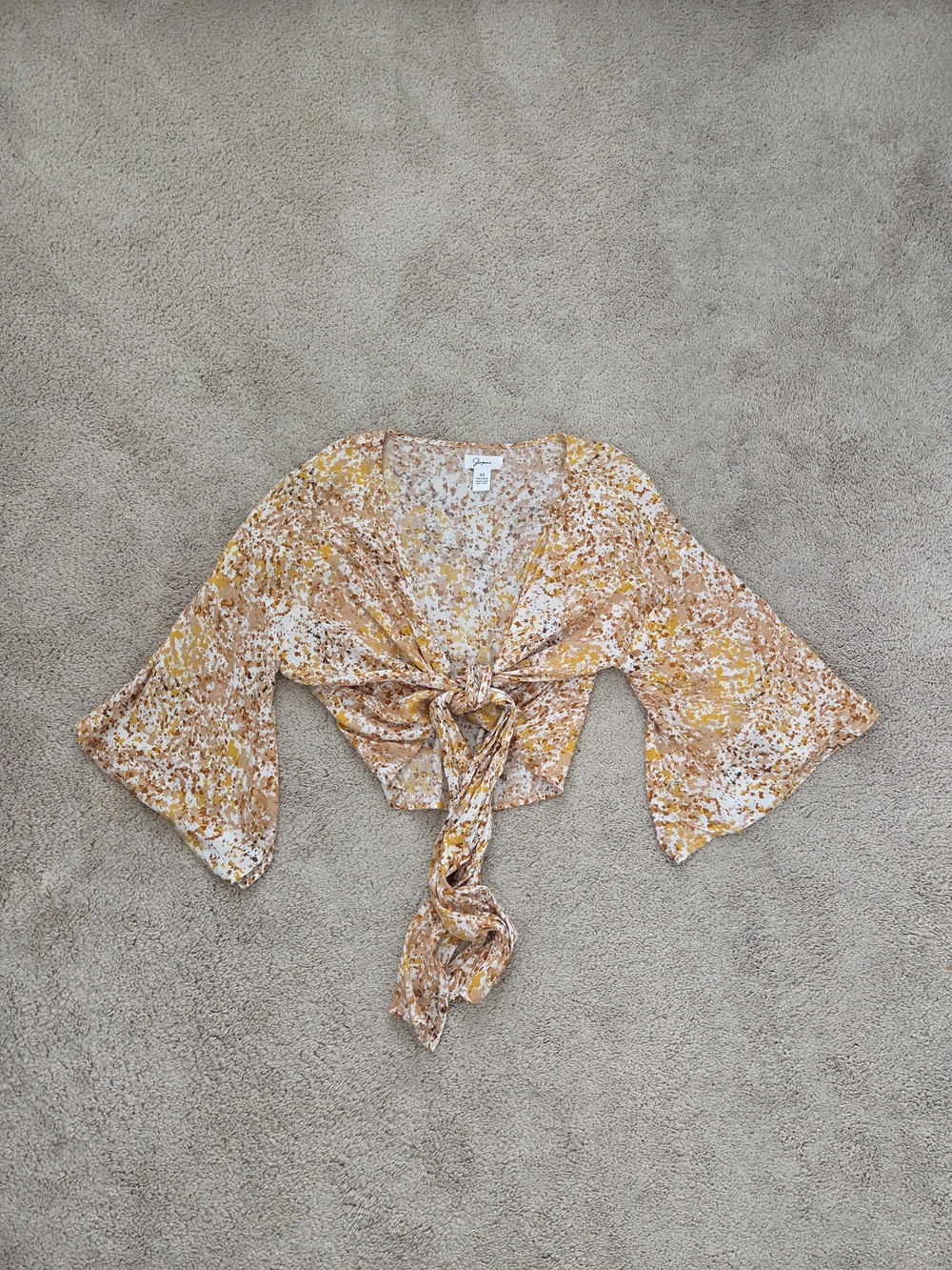 Japna Mustard Floral Tie-Front Crop Top